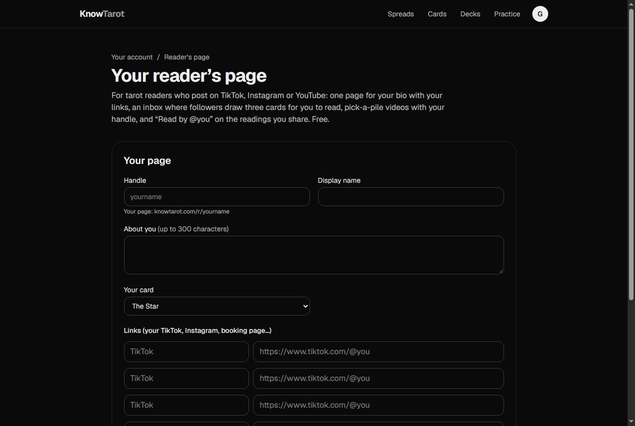 Reader's page settings